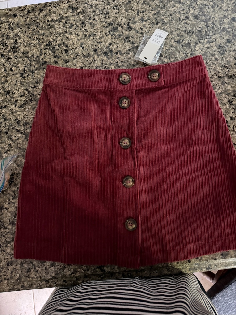 Button-Front Corduroy Mini Skirt - Mauve- Small